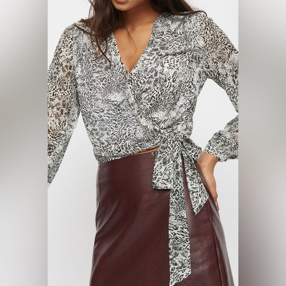 Dynamite Animal Print Wrap Blouse - Picture 1 of 7